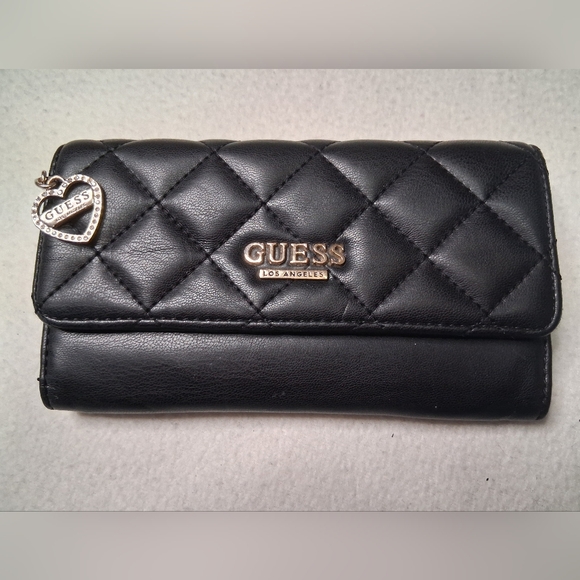 Guess Handbags - Guess Black Quilted Wallet with Gold Accents